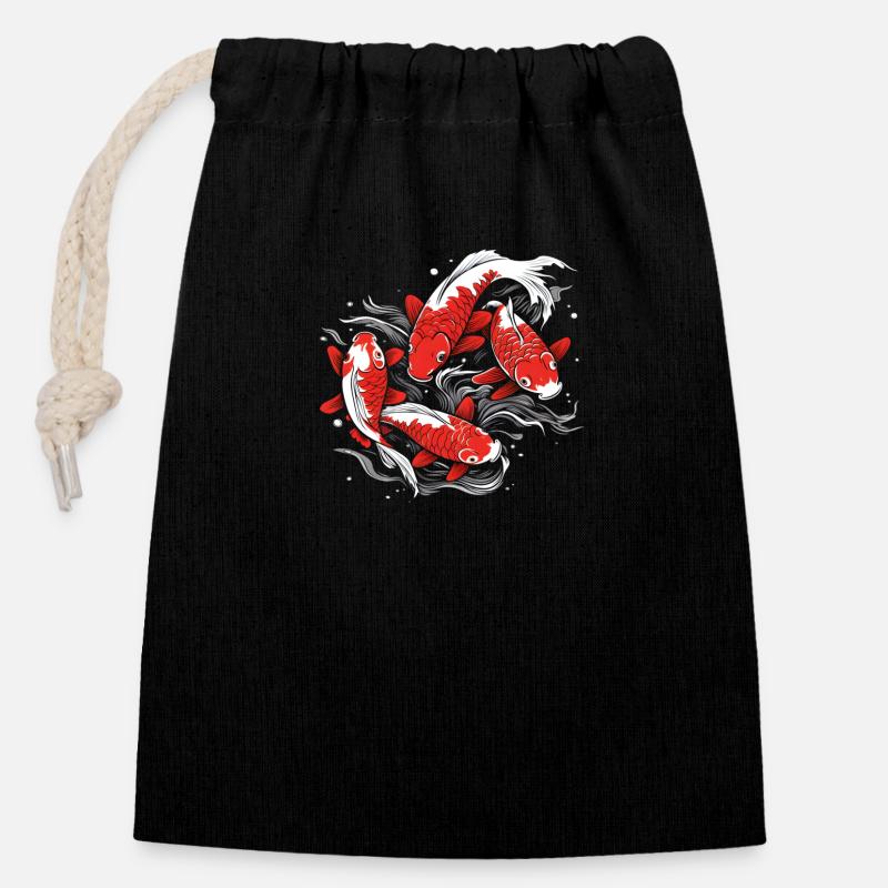 Ein Schwarm japanischer Koifische - Verschließbarer Geschenkbeutel aus Baumwolle (14x20cm) - Schwarz