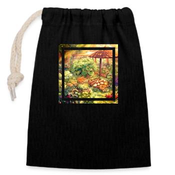 Jardin dans un style anime à base de plantes - Sac cadeau en coton avec cordon (14 x 20 cm) - noir - Devant