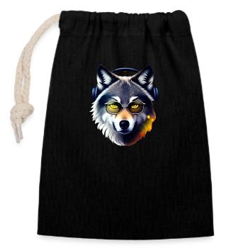 wolf - Closable cotton gift bag (14x20cm) - black - Front