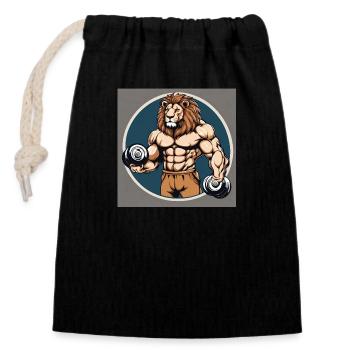 Lion dans le GYM - Sac cadeau en coton avec cordon (14 x 20 cm) - noir - Devant
