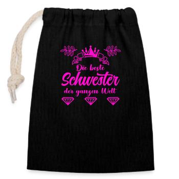 beste schwester - Verschließbarer Geschenkbeutel aus Baumwolle (14x20cm) - Schwarz - Vorne