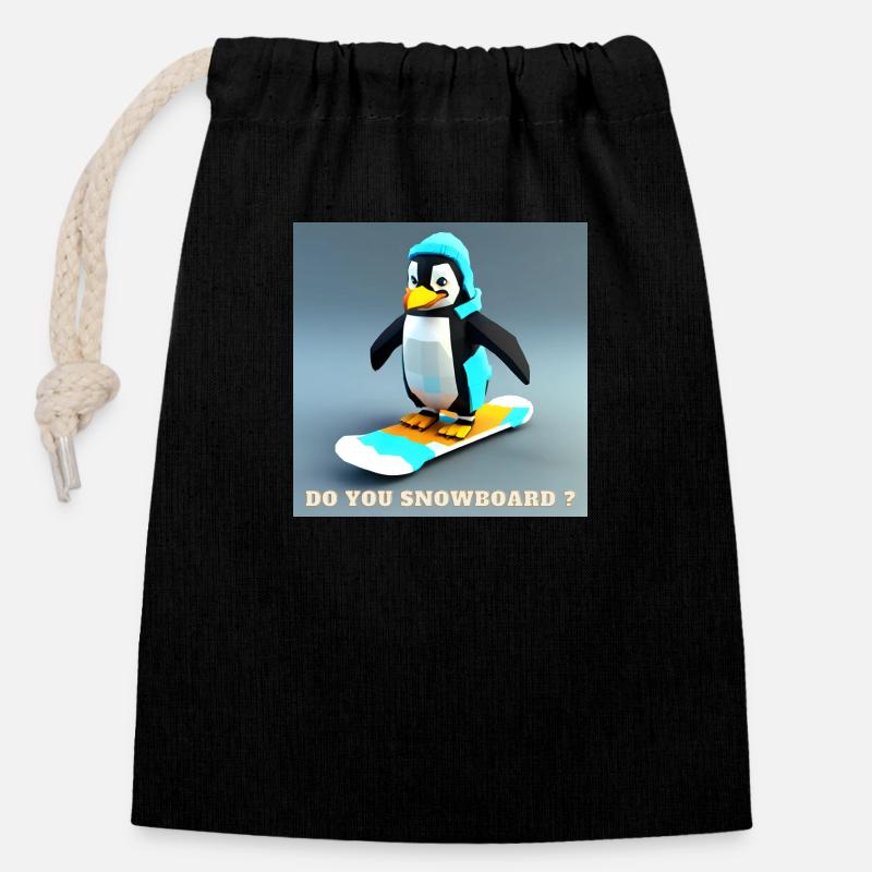 Snowboard Pingu - Sac cadeau en coton avec cordon (14 x 20 cm) - noir