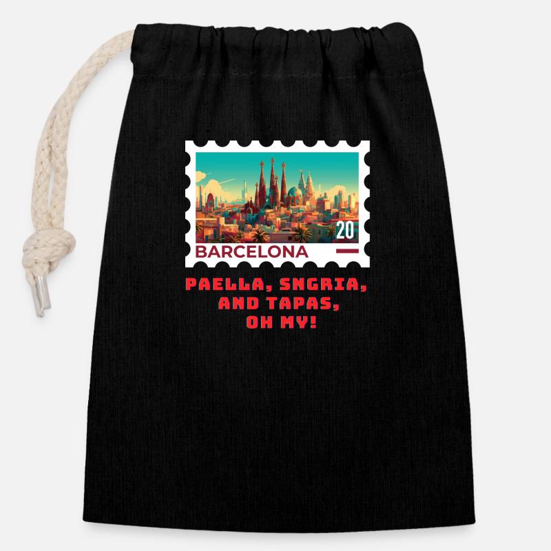 Barcelone - Sac cadeau en coton avec cordon (14 x 20 cm) - noir