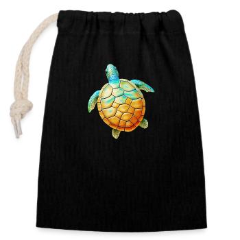 turtle - Closable cotton gift bag (14x20cm) - black - Front