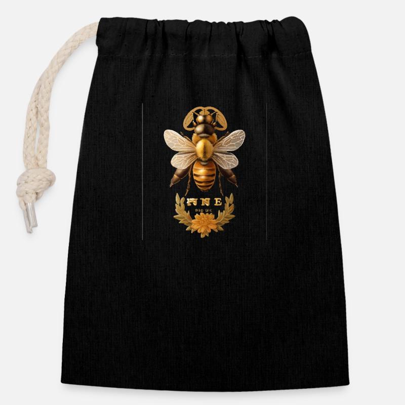 Bee - Closable cotton gift bag (14x20cm) - black