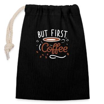 Mais d’abord, le café - Sac cadeau en coton avec cordon (14 x 20 cm) - noir - Devant