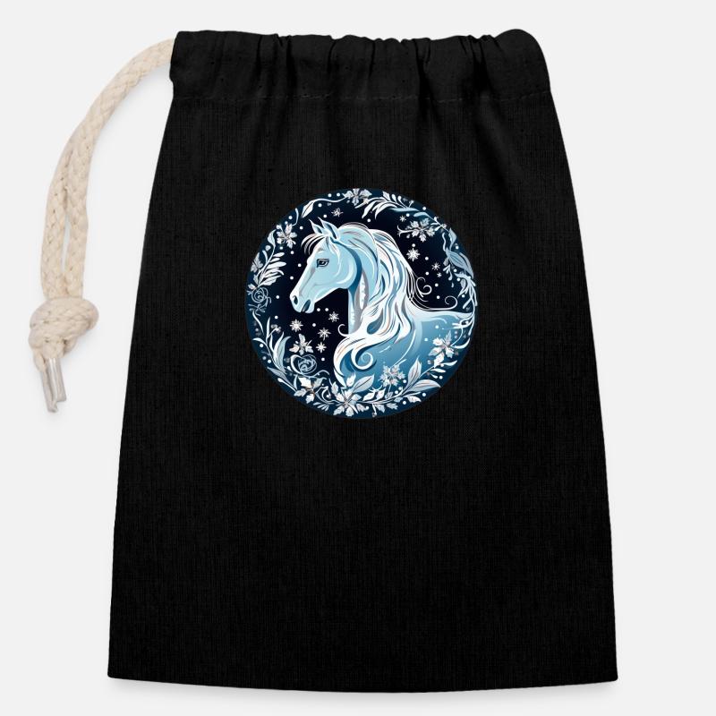 Horse - Closable cotton gift bag (14x20cm) - black
