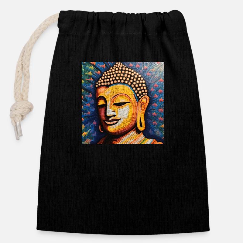 Buddha - Closable cotton gift bag (14x20cm) - black