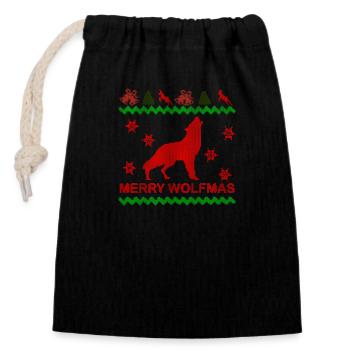 Merry Wolfmas Wolf Merry Ugly Christmas Pullover - Verschließbarer Geschenkbeutel aus Baumwolle (14x20cm) - Schwarz - Vorne