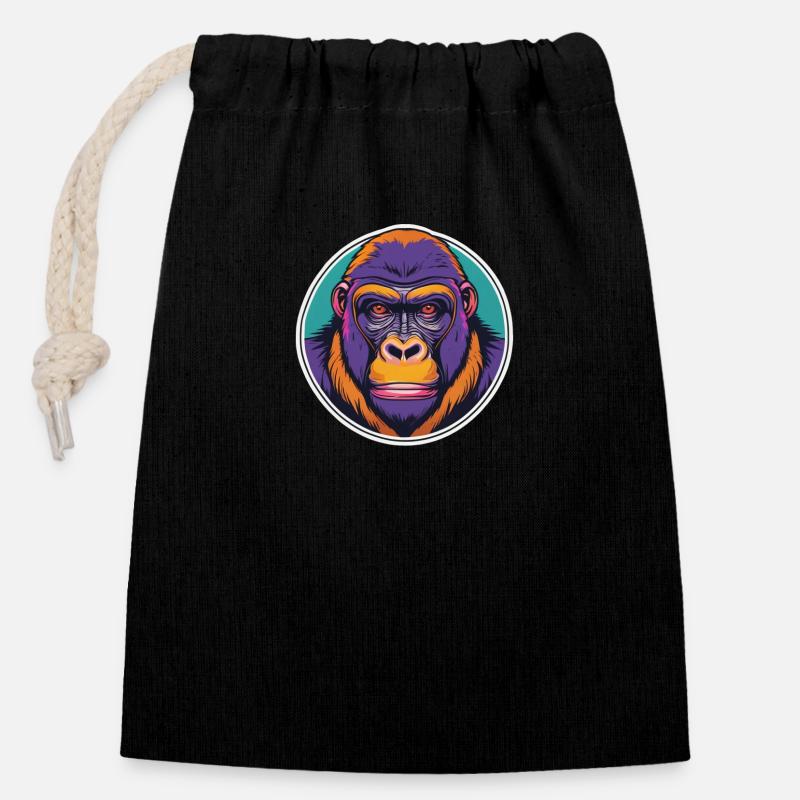 Gorilla - Closable cotton gift bag (14x20cm) - black