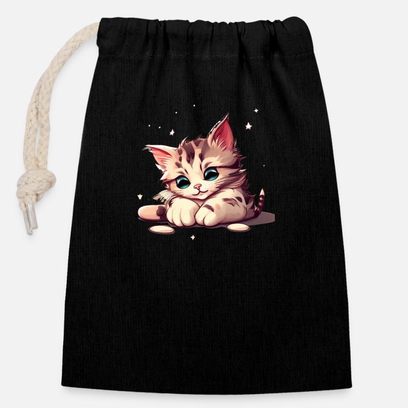 cute kitten - Closable cotton gift bag (14x20cm) - black