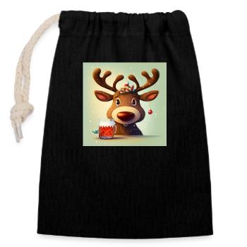 mignon renne au nez rouge Noël Noël humeur - Sac cadeau en coton avec cordon (14 x 20 cm) - noir - Devant