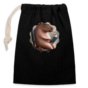 Capybara Kaffeepause - Verschließbarer Geschenkbeutel aus Baumwolle (14x20cm) - Schwarz - Vorne