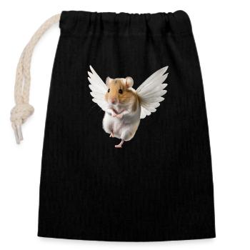 Geflügelter Hamster - Verschließbarer Geschenkbeutel aus Baumwolle (14x20cm) - Schwarz - Vorne