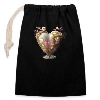 Golden Heart - Closable cotton gift bag (14x20cm) - black - Front