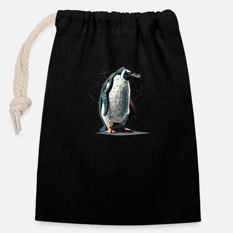 Pinguin - Verschließbarer Geschenkbeutel aus Baumwolle (14x20cm) - Schwarz