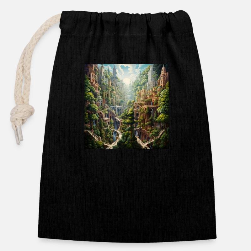 Vallée de Babylone - Sac cadeau en coton avec cordon (14 x 20 cm) - noir