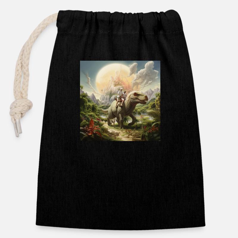 Le monde des dinosaures - Sac cadeau en coton avec cordon (14 x 20 cm) - noir