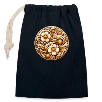 Goldfarbenes florales Oval, inspiriert von russischer Kunst - Verschließbarer Geschenkbeutel aus Baumwolle (14x20cm) - Navy - Vorne