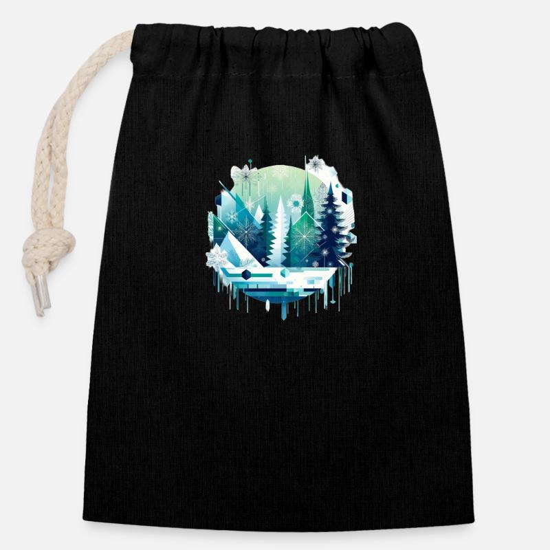 Monde d’hiver - Sac cadeau en coton avec cordon (14 x 20 cm) - noir