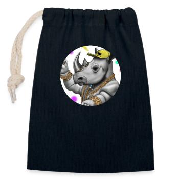 Rhino Rappeur - Sac cadeau en coton avec cordon (14 x 20 cm) - bleu marine - Devant