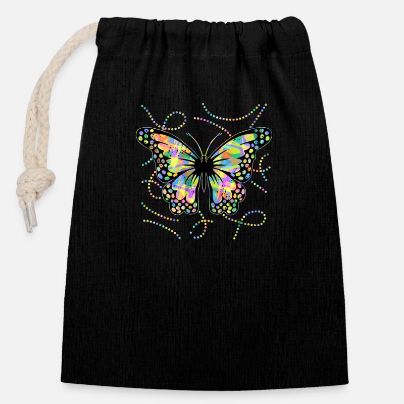 Butterfly - Closable cotton gift bag (14x20cm) - black