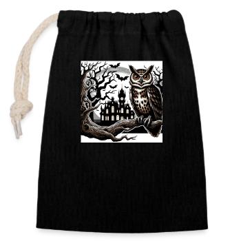 Owl Halloween and Haunted Castle - Closable cotton gift bag (14x20cm) - black - Front