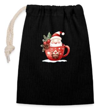 Wichtel in Weihnachtstasse - Verschließbarer Geschenkbeutel aus Baumwolle (14x20cm) - Schwarz - Vorne