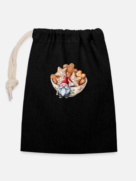 Gnome de Noël scandinave - Sac cadeau en coton avec cordon (14 x 20 cm) - noir