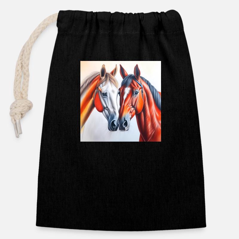 Horse's head#Horses - Closable cotton gift bag (14x20cm) - black