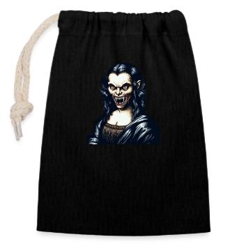 Mona Lisa goes Vamp - Verschließbarer Geschenkbeutel aus Baumwolle (14x20cm) - Schwarz - Vorne
