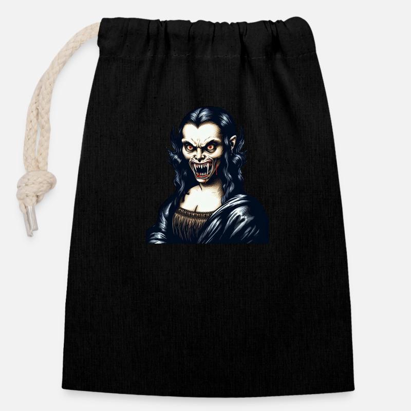 Mona Lisa se met à vamp - Sac cadeau en coton avec cordon (14 x 20 cm) - noir