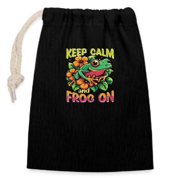 Keep Calm and Frog on - Closable cotton gift bag (14x20cm) - black - Front