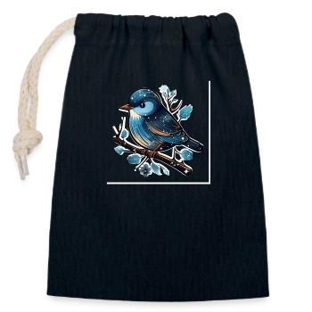 Plumage des neiges - Sac cadeau en coton avec cordon (14 x 20 cm) - bleu marine - Devant