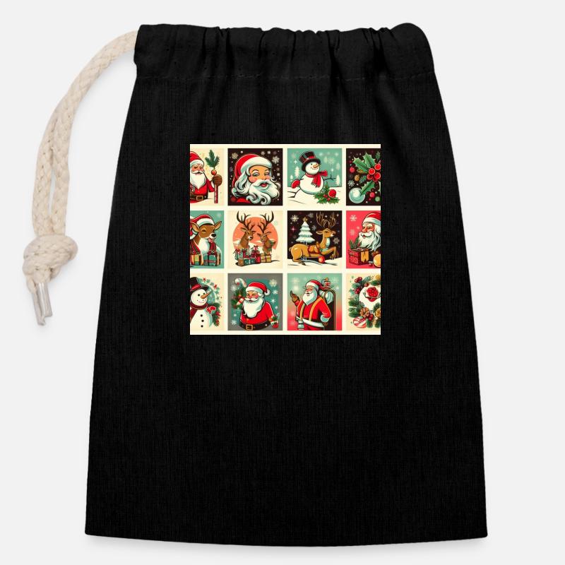 Cadre de Noël - Sac cadeau en coton avec cordon (14 x 20 cm) - noir