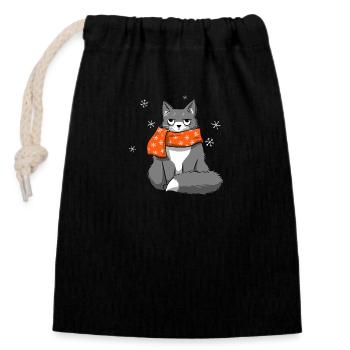 Chat de Noël - Sac cadeau en coton avec cordon (14 x 20 cm) - noir - Devant