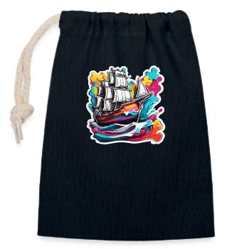 Navire / Bateau / Ancre / Mer / Océan / Capitaine - Sac cadeau en coton avec cordon (14 x 20 cm) - bleu marine - Devant