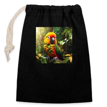 Parrot - Closable cotton gift bag (14x20cm) - black - Front