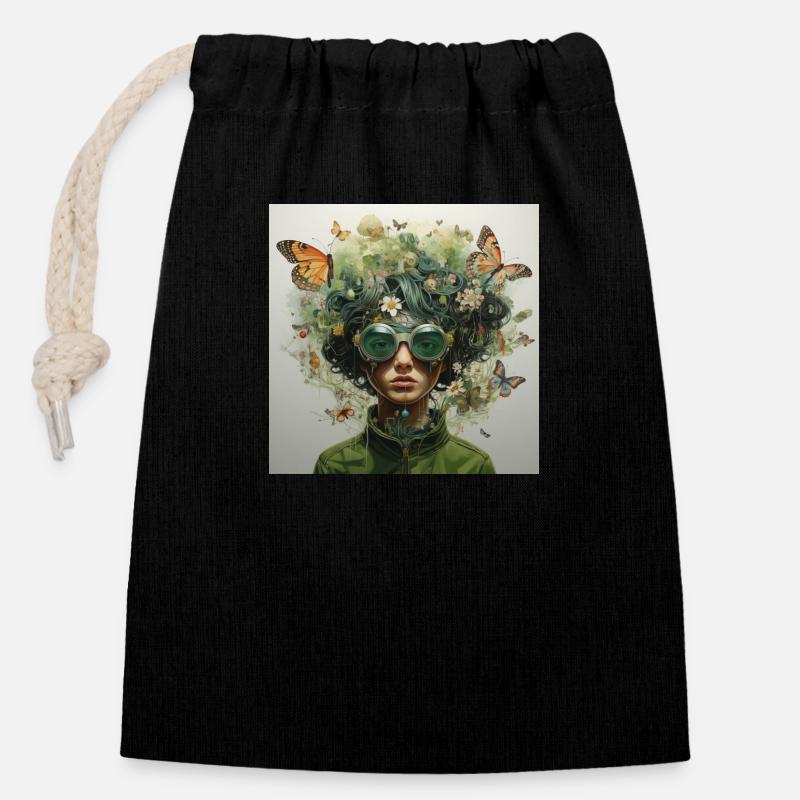 Monde vert - Sac cadeau en coton avec cordon (14 x 20 cm) - noir