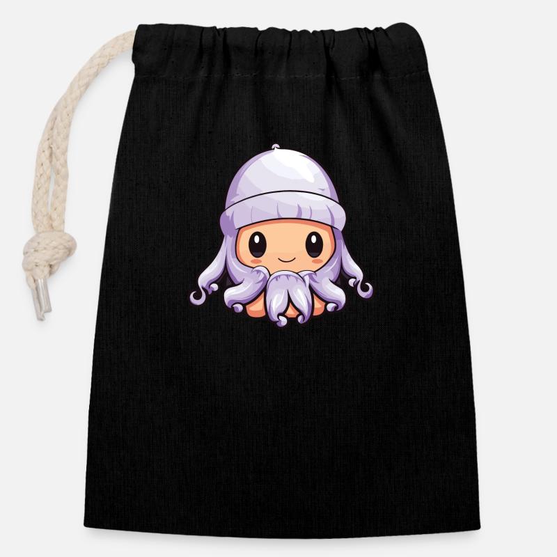 Octopus Bande dessinée de poulpe d’hiver - Sac cadeau en coton avec cordon (14 x 20 cm) - noir