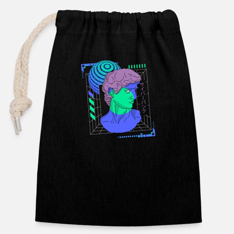 Cyborg Streetwear Synthwave Scifi - Closable cotton gift bag (14x20cm) - black