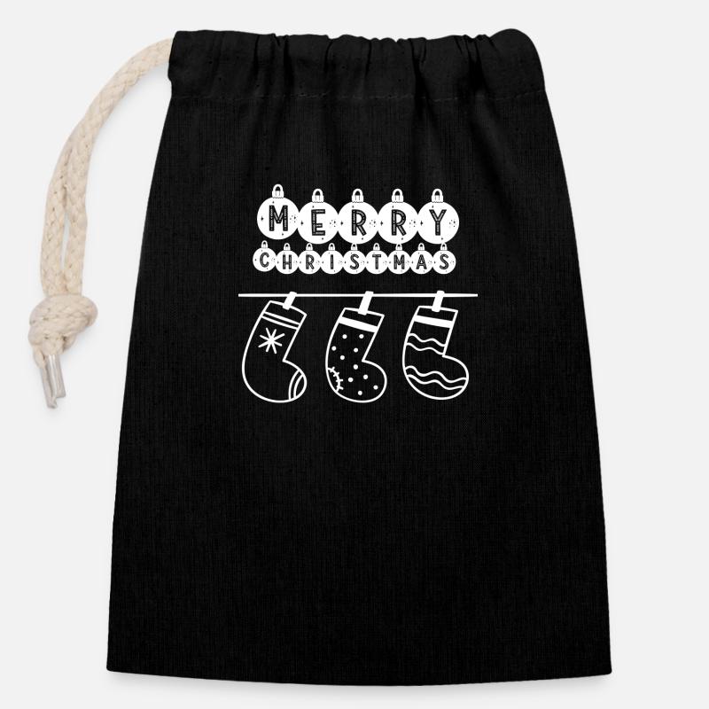 Joyeux Noël - Sac cadeau en coton avec cordon (14 x 20 cm) - noir