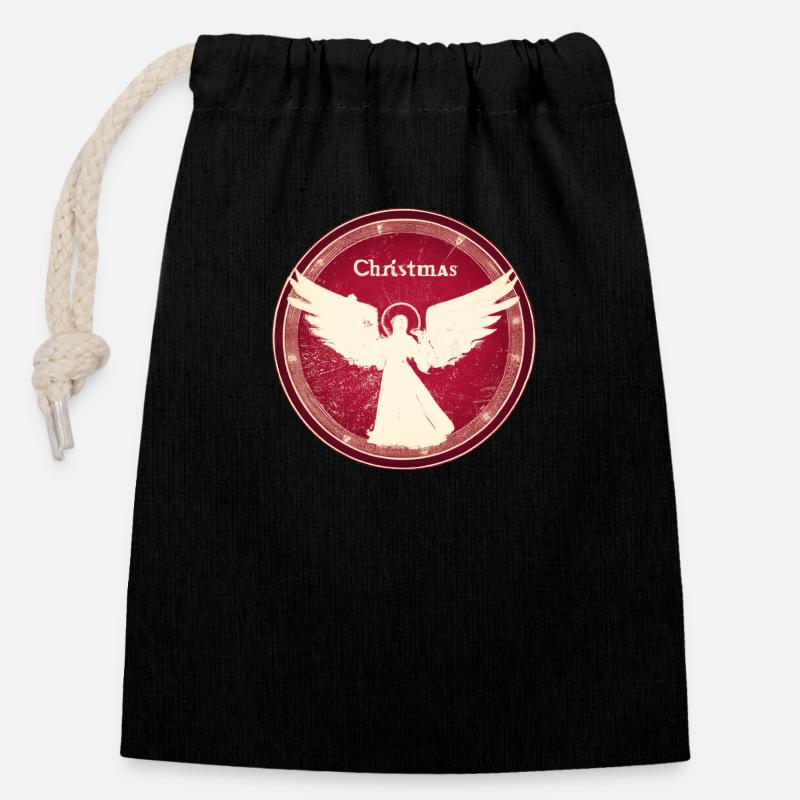 Christkind Retro - Verschließbarer Geschenkbeutel aus Baumwolle (14x20cm) - Schwarz