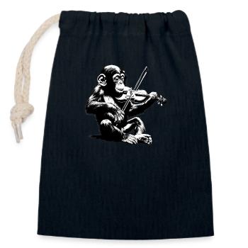 Violin in Monkey Orchestra StreetArt Banksy Style - Closable cotton gift bag (14x20cm) - navy - Front