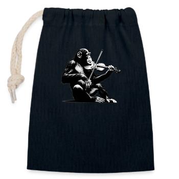Violin Monkey Orchestra Street Art Banksy Style - Closable cotton gift bag (14x20cm) - navy - Front
