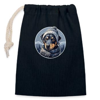 Winterpinscher mit Schal, Jacke und Pudelmütze - Verschließbarer Geschenkbeutel aus Baumwolle (14x20cm) - Navy - Vorne