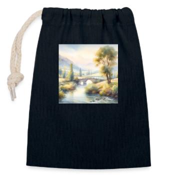 Peinture à l’aquarelle paysage avec rivière - Sac cadeau en coton avec cordon (14 x 20 cm) - bleu marine - Devant