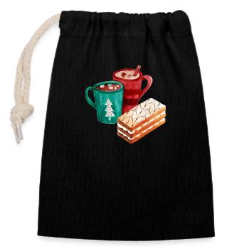 Illustration des desserts de Noël - Sac cadeau en coton avec cordon (14 x 20 cm) - noir - Devant