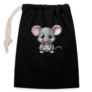 Souris mignonne pour les amoureux des rongeurs de la nature - Sac cadeau en coton avec cordon (14 x 20 cm) - noir - Devant