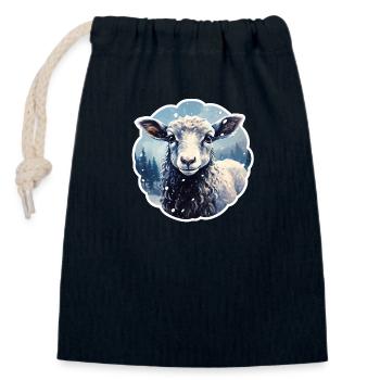 Moutons en hiver - Sac cadeau en coton avec cordon (14 x 20 cm) - bleu marine - Devant